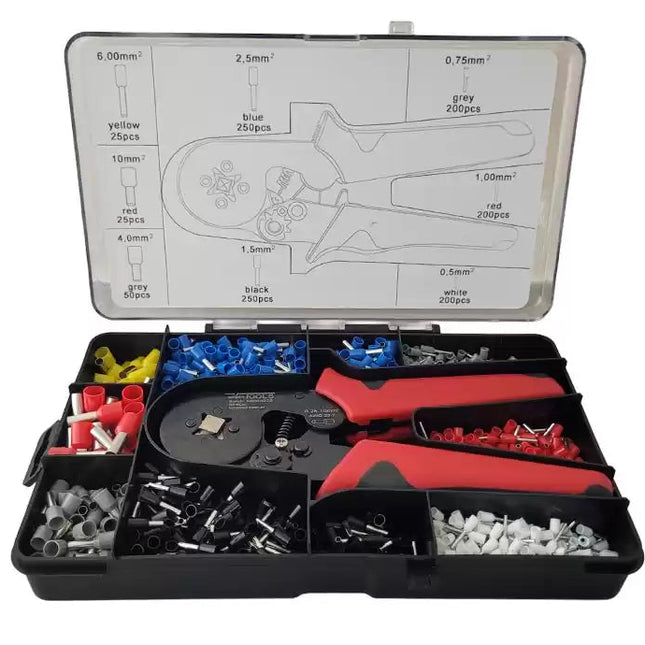 Krimptang voor adereindhulzen 0,25 – 10 mm² Met assortiment 0,5 – 10 mm²