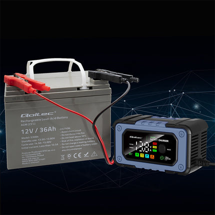 52486 QOLTEC automatische microprocessor acculader – 7A, 12V, 4 laadmodi