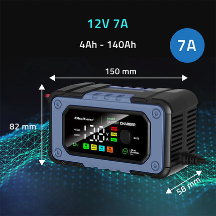52486 QOLTEC automatische microprocessor acculader – 7A, 12V, 4 laadmodi