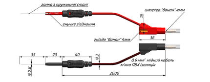 SP-flexpin-L Rotkee  sondes met flexibele naald en verlengde kabel